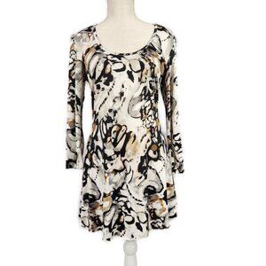 Milano A Line Tunic Shirt Women's S Abstract Print Neutral Lace Up Back Flowy